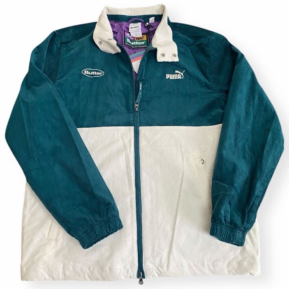 Puma x Butter Goods Corduroy Track Top Teal White Jacket Mens size Small New